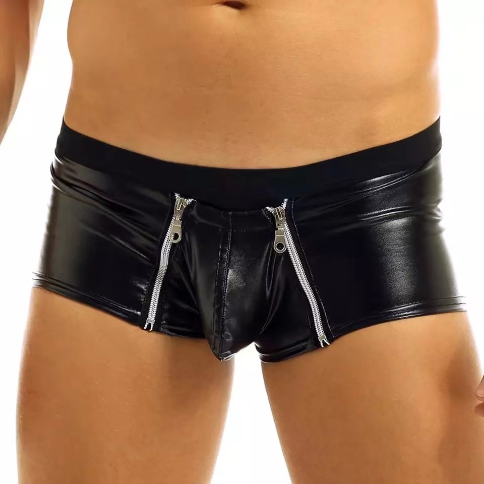 M201-Men's Matt Patent Leather Shorts Sexy Soft Leather Erotic Panties