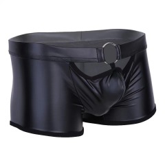 M202-Men's Matt Patent Leather Shorts Sexy Soft Leather Erotic Panties