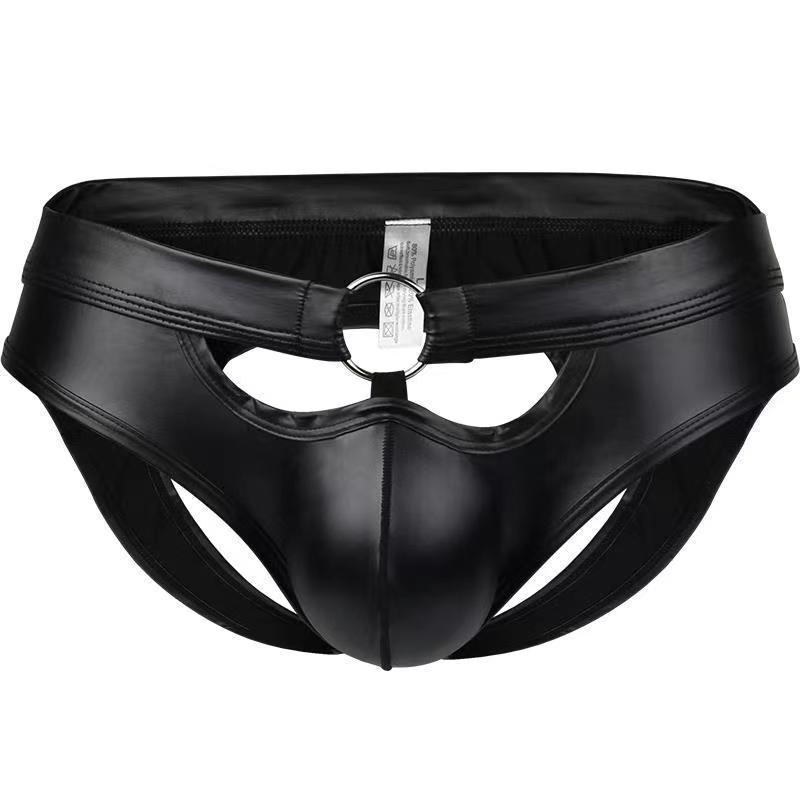 A4-30-New men's imitation leather back empty sexy patent leather sexy underwear