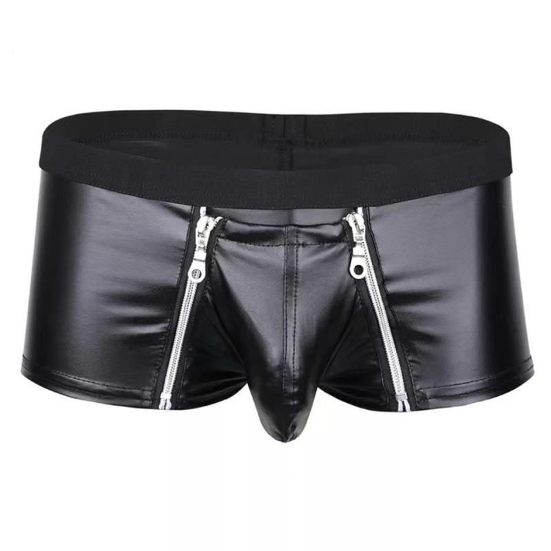 M201-Men's Matt Patent Leather Shorts Sexy Soft Leather Erotic Panties