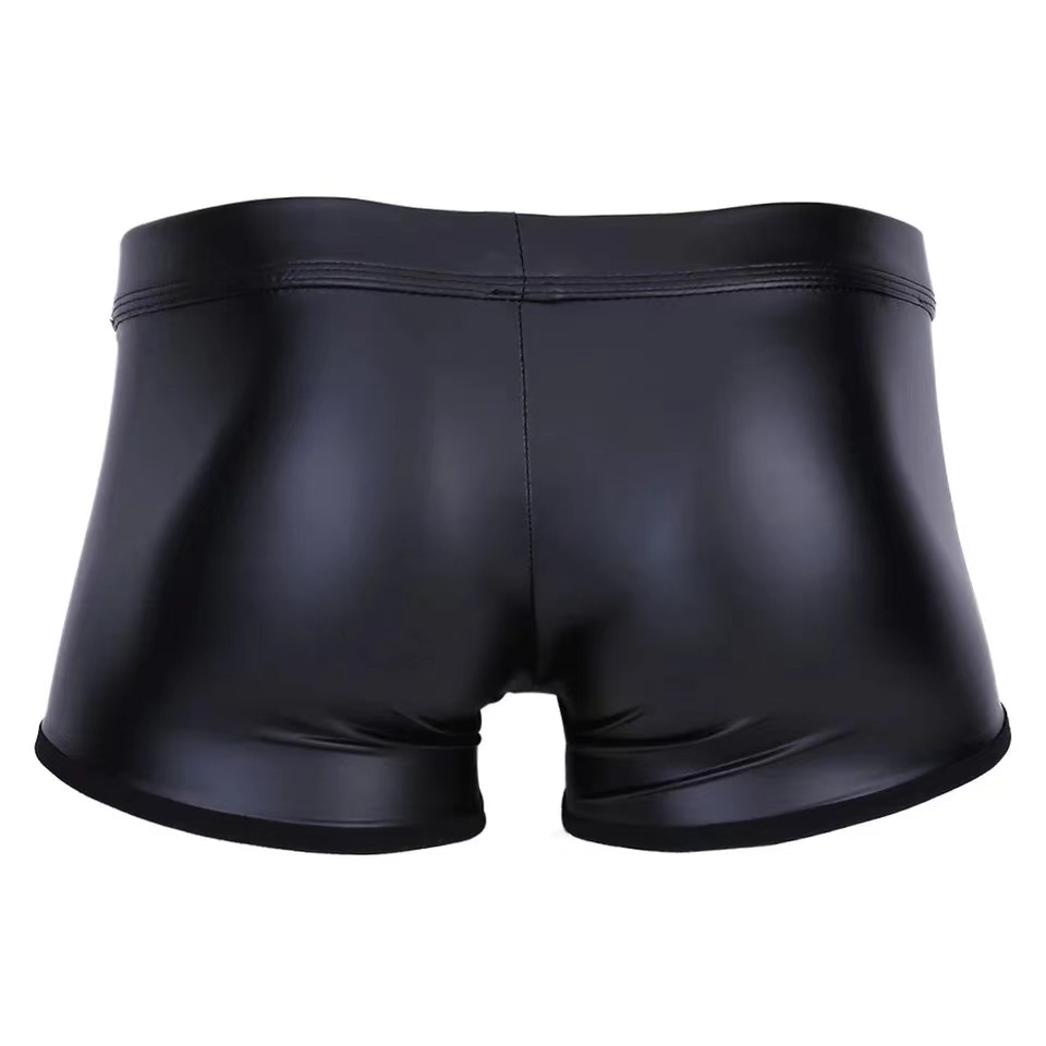 M202-Men's Matt Patent Leather Shorts Sexy Soft Leather Erotic Panties