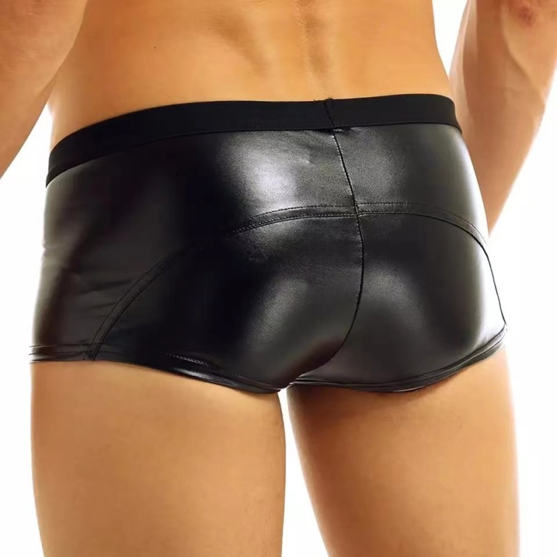 M201-Men's Matt Patent Leather Shorts Sexy Soft Leather Erotic Panties