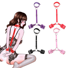 H2018--New sex toy leather hand and neck restraints binding handcuffs hand and neck