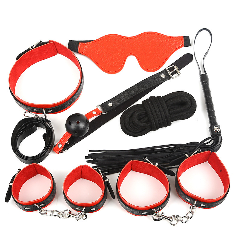 H2008--Adult sex toys for men and women with eye mask leather handcuffs torture kit 7 sets of wholesale alternative toys
