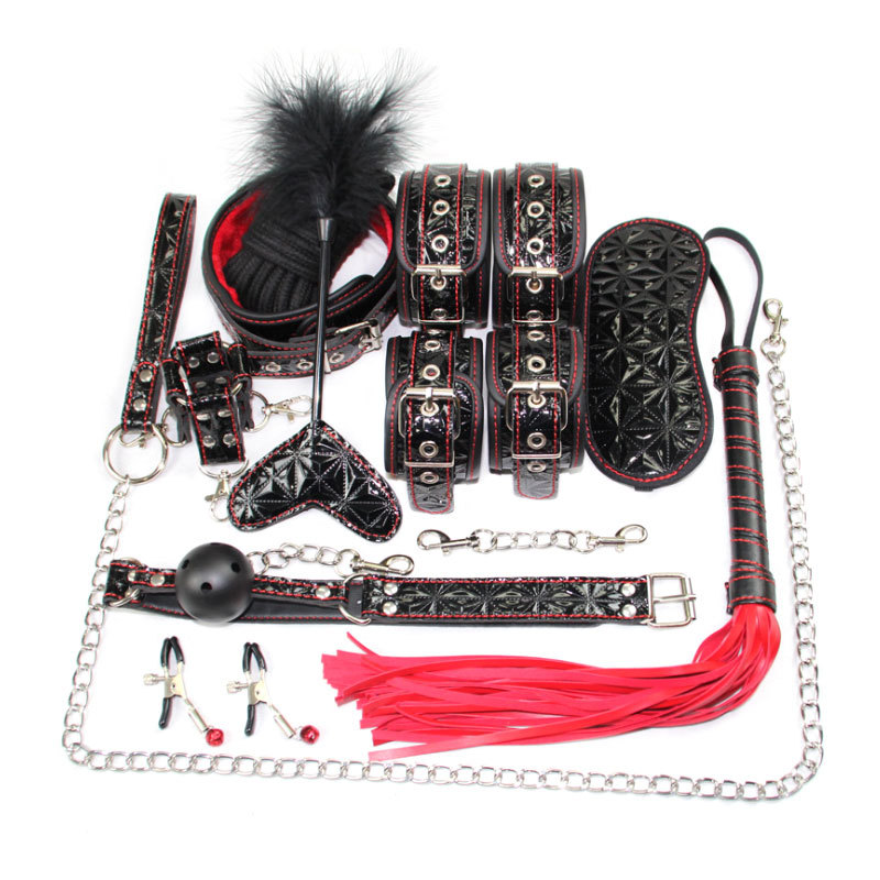 H2005--Bondage set sex toy PU Handcuffs bondage 10 sets couples flirting alternative adult toys