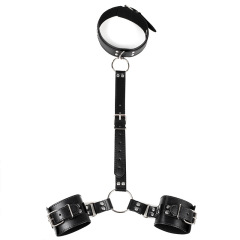 H2018--New sex toy leather hand and neck restraints binding handcuffs hand and neck