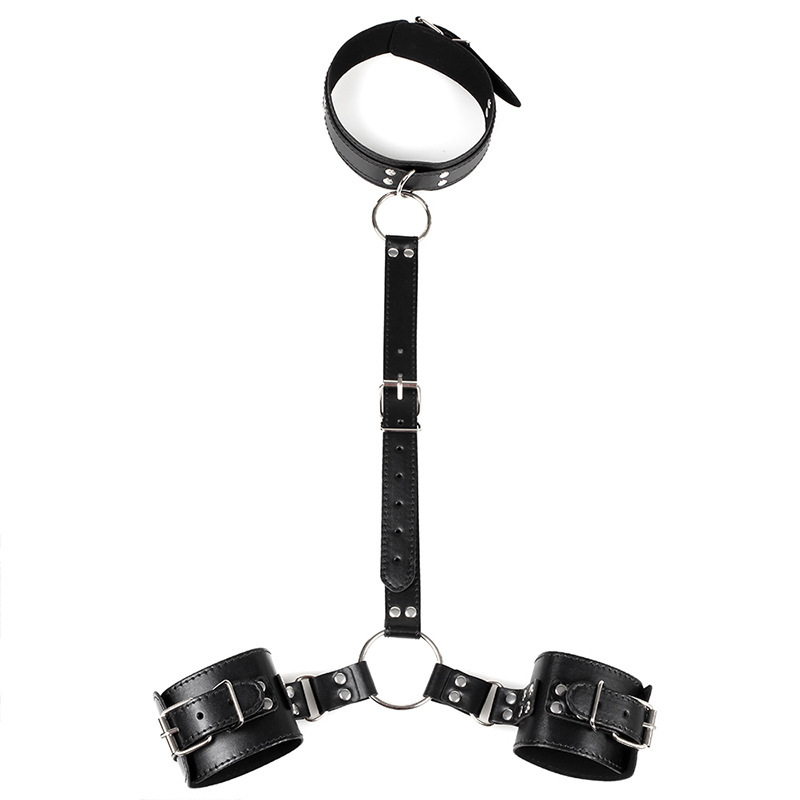 H2018--New sex toy leather hand and neck restraints binding handcuffs hand and neck