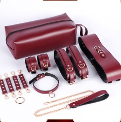 H2010--Sex toy handcuffs eye mask collar 9 piece restraint leather suit restraint conditioning