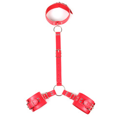 H2018--New sex toy leather hand and neck restraints binding handcuffs hand and neck