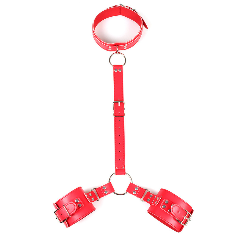 H2018--New sex toy leather hand and neck restraints binding handcuffs hand and neck