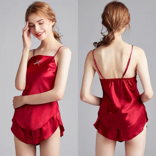 E256--Ladies ice silk sexy halter shorts pajamas two piece thin style home dress