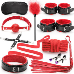 H2007--Adult sex plush 10 piece set of female leather handcuffs couple flirting bondage bondage alternative sex toys