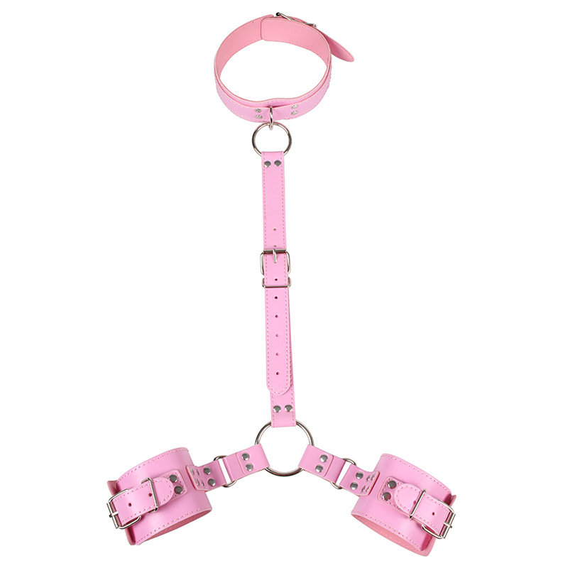 H2018--New sex toy leather hand and neck restraints binding handcuffs hand and neck