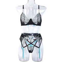 Z2844C--Explosive sexy senior sense women's fashion embroidery inlaid diamond complex process thin underwear 3 pieces