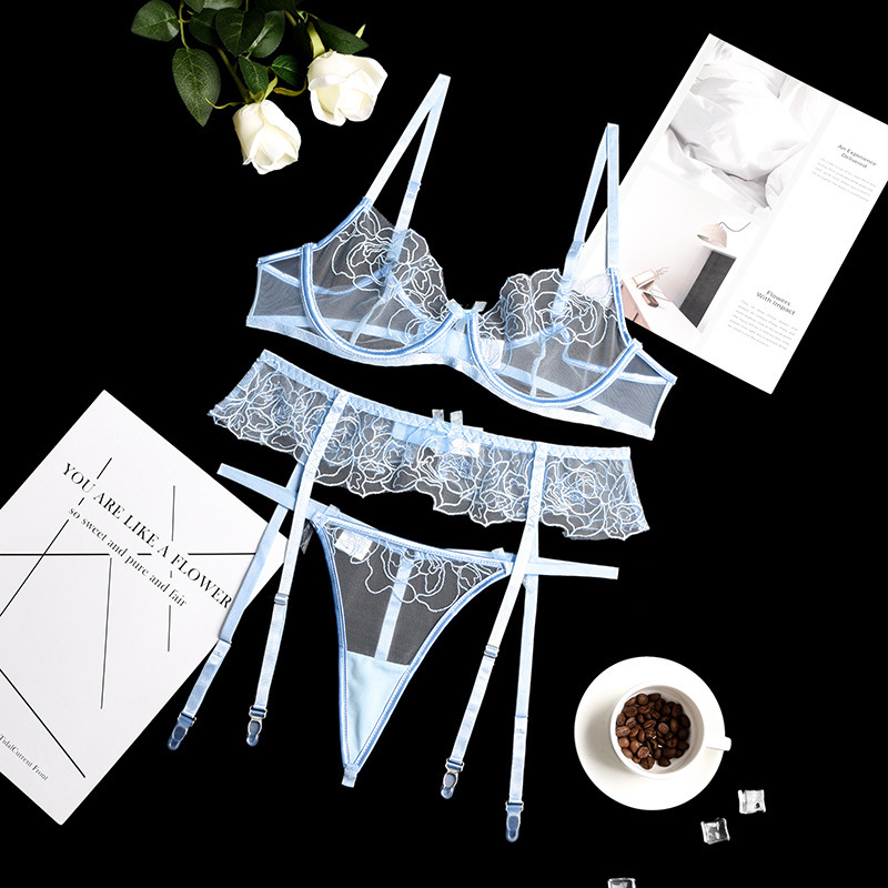 Z0705A-New sexy mesh cross strap garter three-piece pantsuit