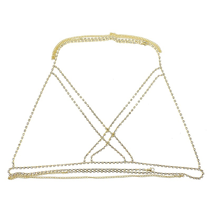 D730--Sexy chest chain Cross rhinestone Sexy Bohemian beach necklace cross body chain