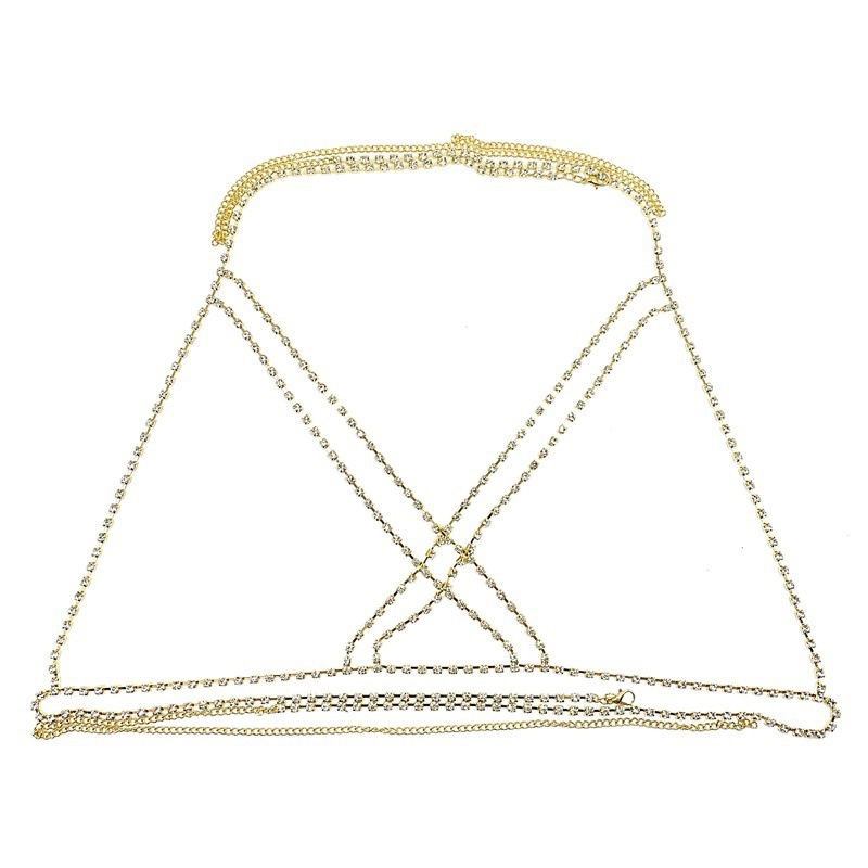 D730--Sexy chest chain Cross rhinestone Sexy Bohemian beach necklace cross body chain