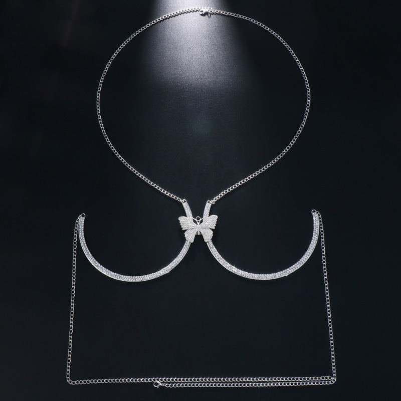 D731--Hot new breast chain shiny butterfly rhinestone breast support walk sexy breast chain body chain