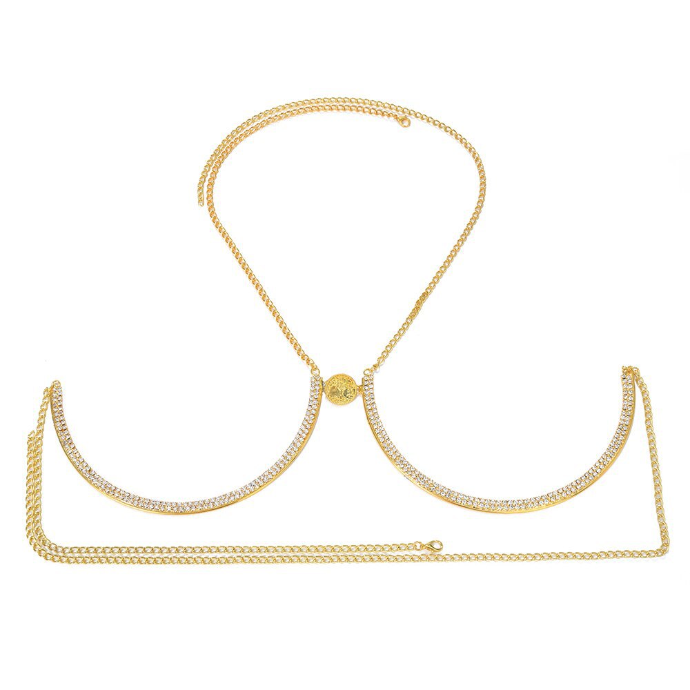D740--The new trend chest holder sexy round rhinestone body chain bikini beach accessories