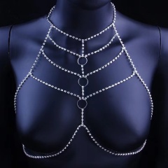 D803--Rhinestone body chain simple chest chain bra sexy shiny cross geometric circle one chain bra