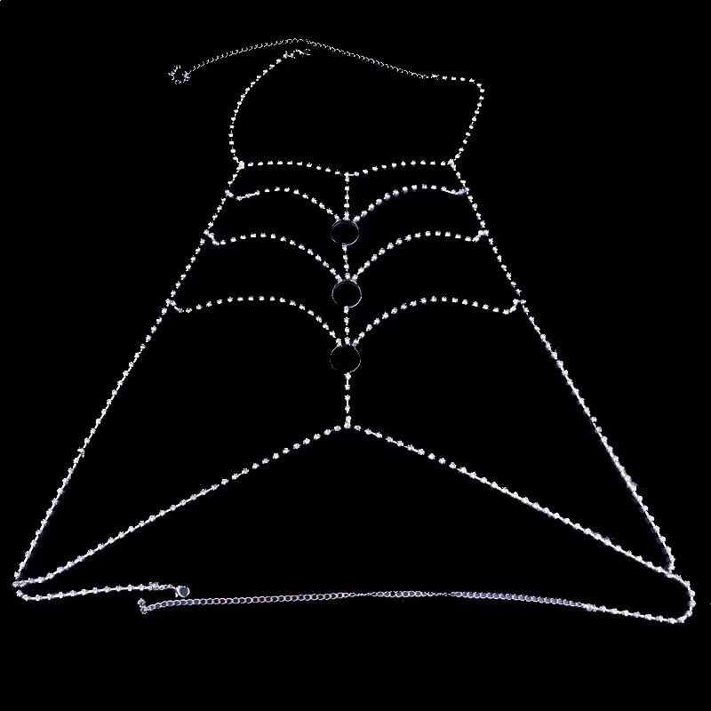 D803--Rhinestone body chain simple chest chain bra sexy shiny cross geometric circle one chain bra