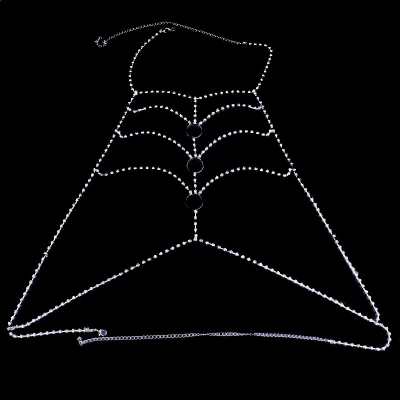 D803--Rhinestone body chain simple chest chain bra sexy shiny cross geometric circle one chain bra