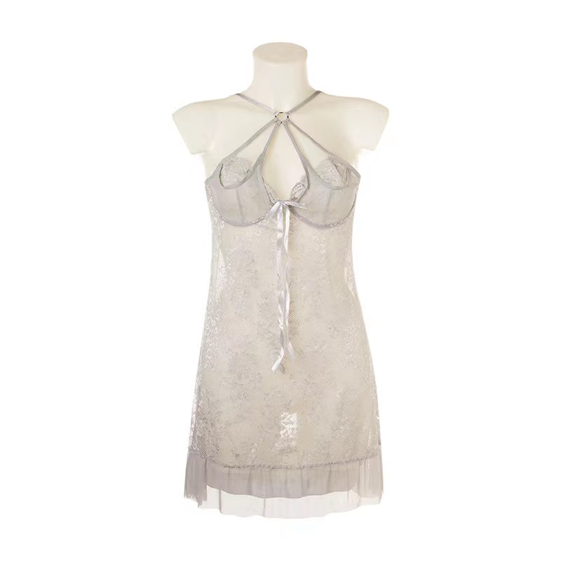 P8099--Hollowed-out see-through lace halter nightdress