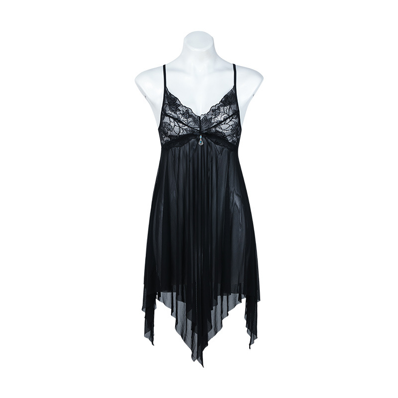 P8694--Sexy see-through nightdress with mesh halter