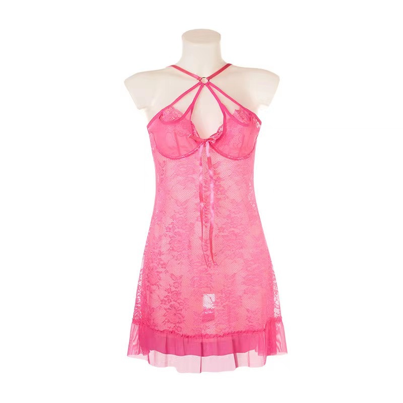 P8099--Hollowed-out see-through lace halter nightdress