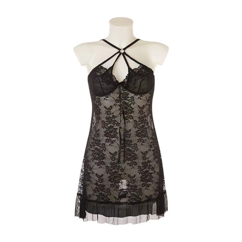 P8099--Hollowed-out see-through lace halter nightdress