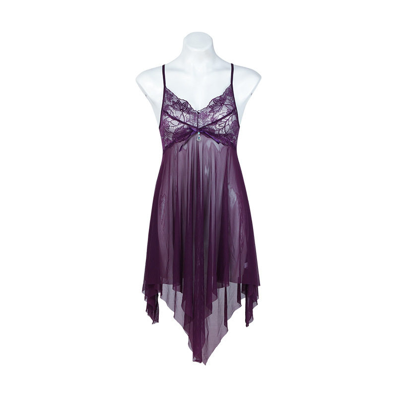 P8694--Sexy see-through nightdress with mesh halter