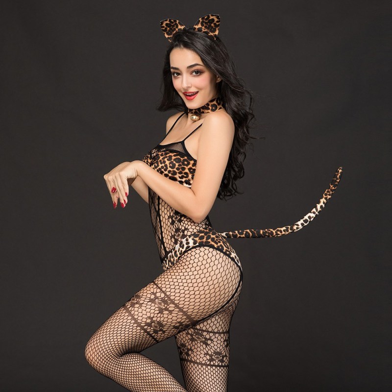 H6923--Sexy lingerie Catgirl uniform seductive role-play one-piece leopard print outfit