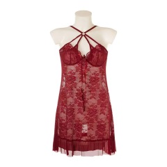 P8099--Hollowed-out see-through lace halter nightdress