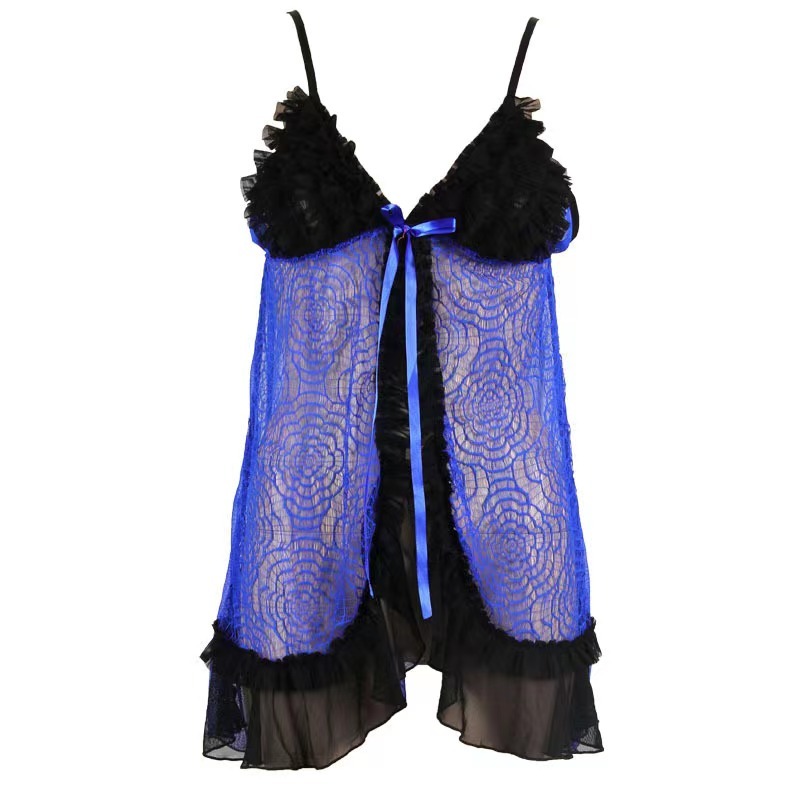 P8076--Lace mesh fun cardigan see-through nightdress