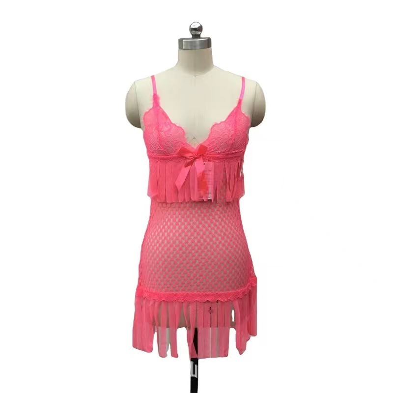 P8588--Women's sheer slip dress fringe pajamas