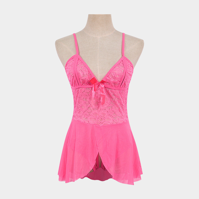 P8026--Lace mesh sheer halter one-piece nightdress