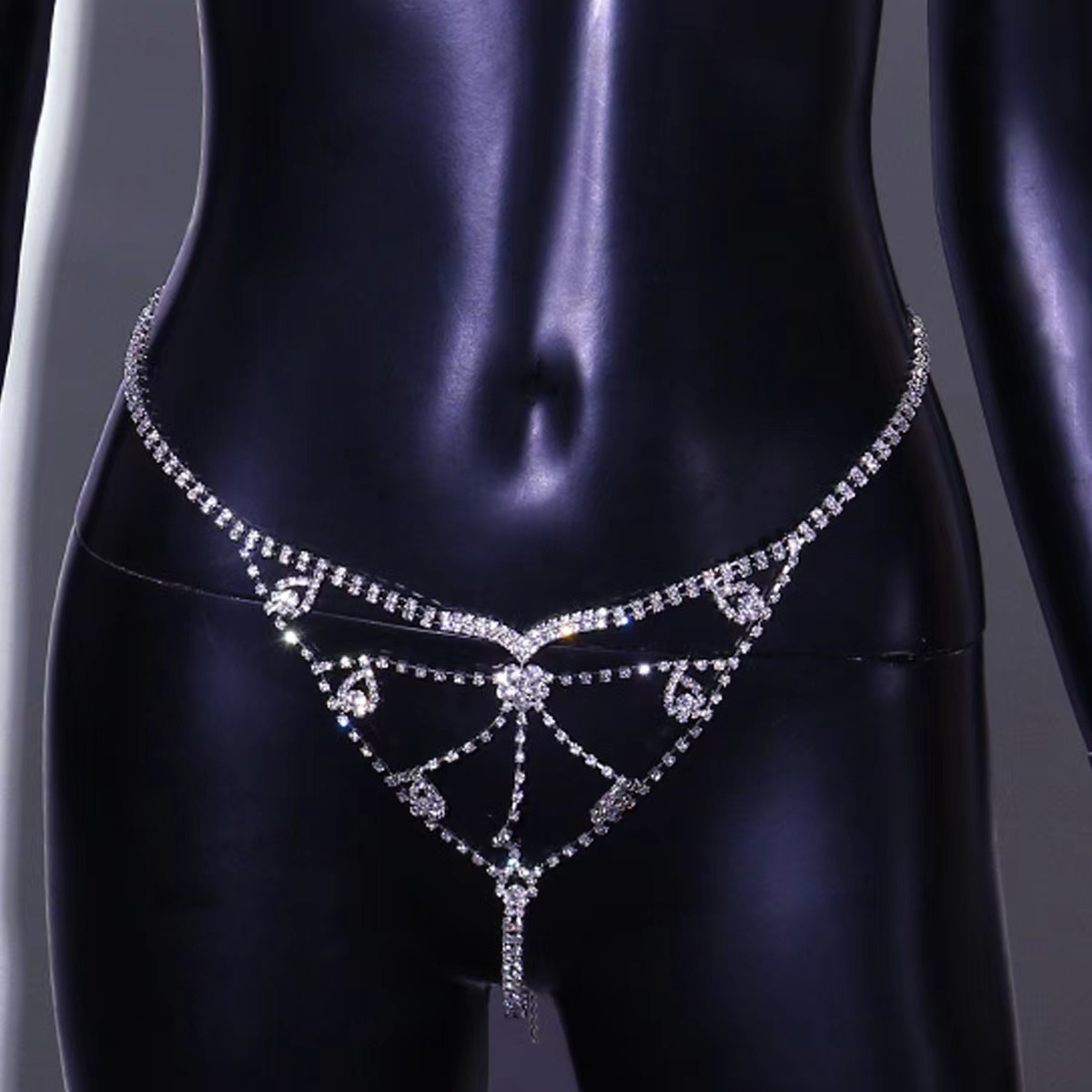 D823-Cross-border fashion accessories full of diamonds, simple crystal waist chain, European and American fashion rhinestone underwear chain, female