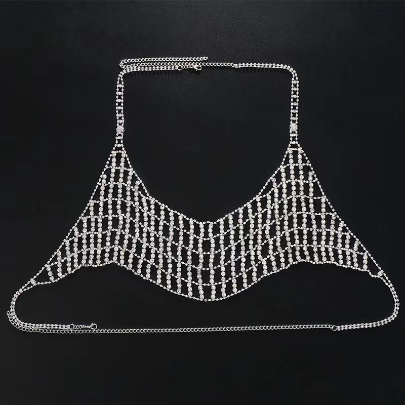 D822-New mesh diamond chest chain European and American nightclub shiny diamond sexy body chain