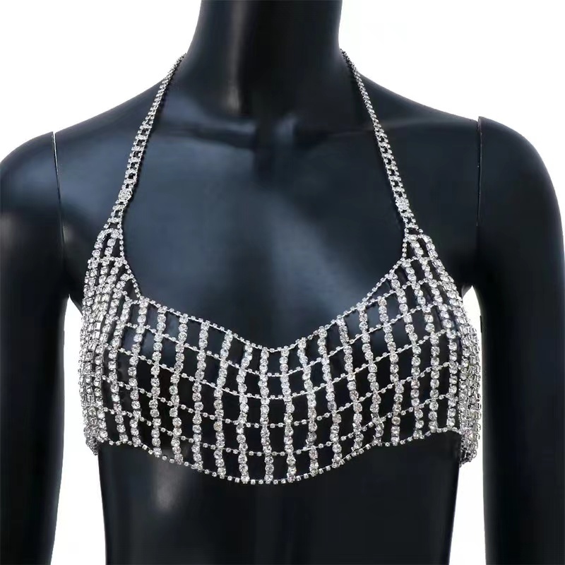 D822-New mesh diamond chest chain European and American nightclub shiny diamond sexy body chain