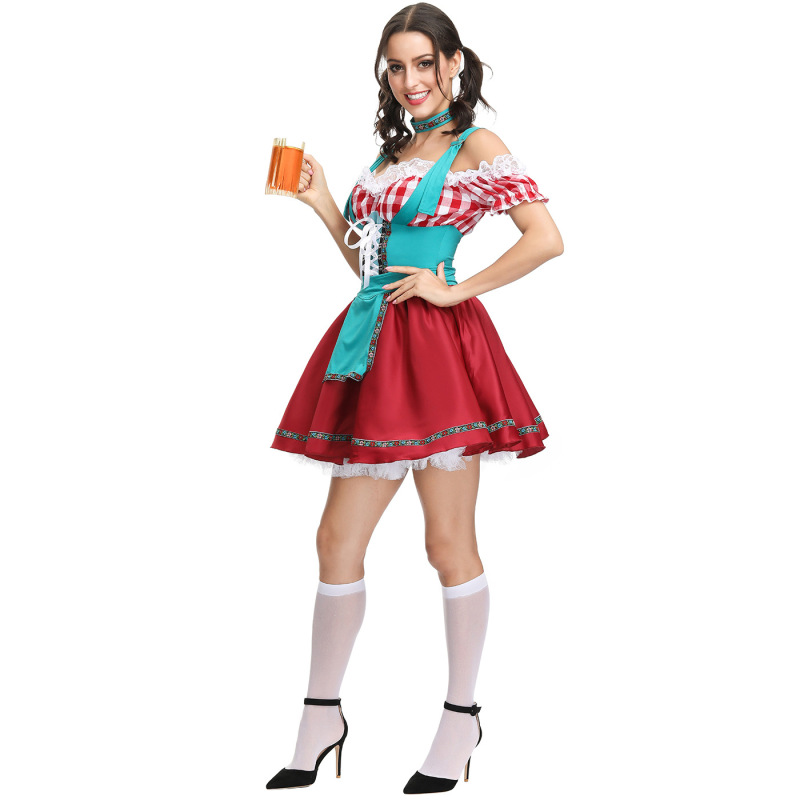 4333--German beer suit new Halloween costume Oktoberfest maid dress bar waiter performance dress