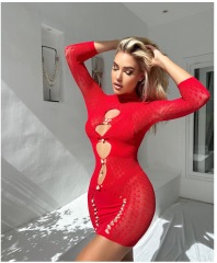 YDT231-The new net red pearl hollow sexy mesh pajamas temptation package hip skirt perspective