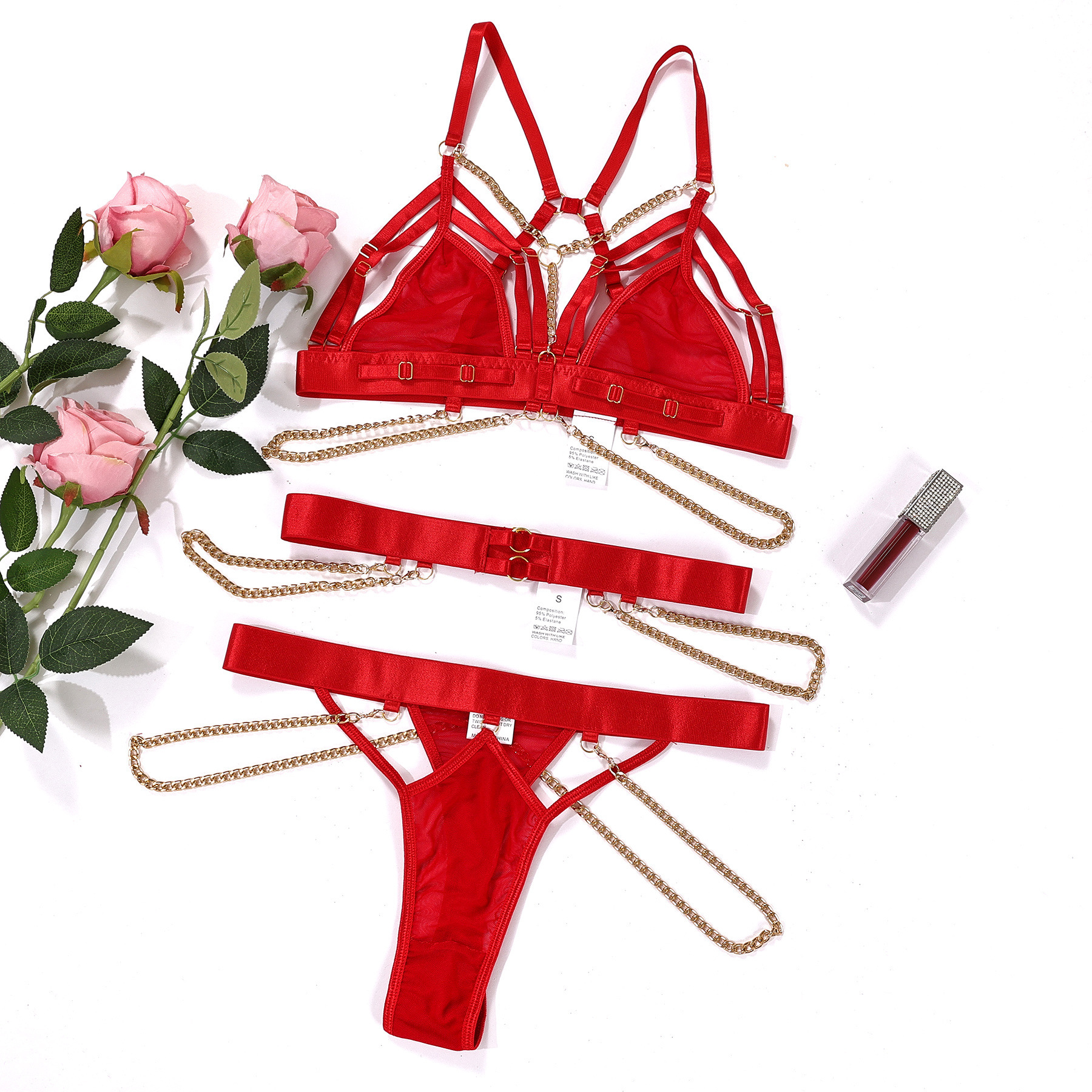 23406--Sexy Spice Girl with chain mesh see-through underwear sexy set