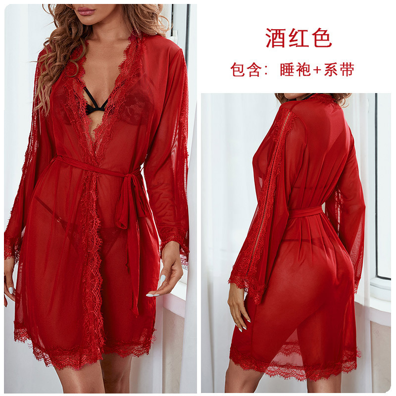 062--Women's mesh see-through set lace sexy pajamas women feel nightgown