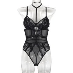 3385--Lace patchwork sexy halter slimming jumpsuit for women