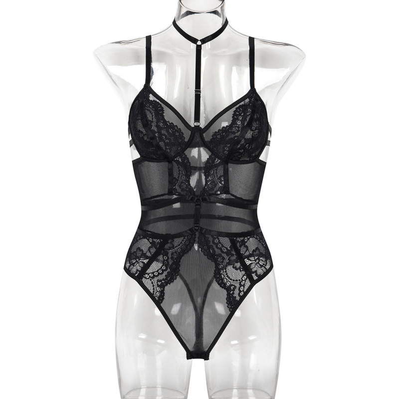 3385--Lace patchwork sexy halter slimming jumpsuit for women