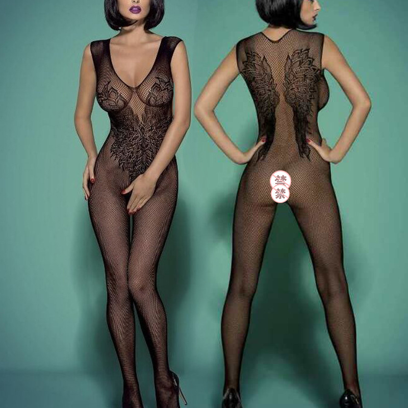 8911--See-through sexy sexy stockings seductive one-piece stockings hollow jacquard suspender one-piece mesh top
