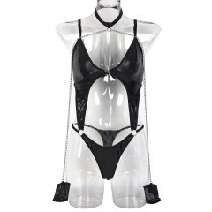 3380--Dark wind PU leather sexy crop Shapewear with bracelet backless sex suit