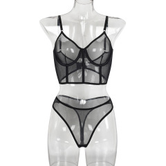 3409--Sexy underwear mesh gathering perspective sexy comfortable rubber bone body shaping set