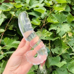 S117--Natural obsidian white fused stone crystal massage stick