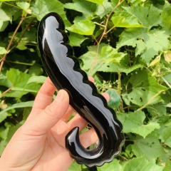 S117--Natural obsidian white fused stone crystal massage stick